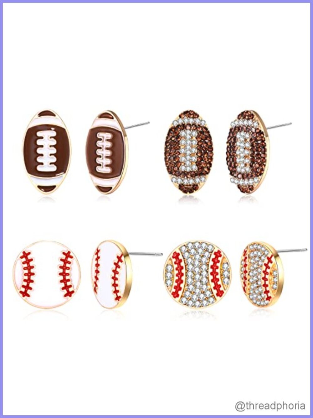 Rhinestone Baseball Softball Stud Earrings Crystal Enamel Sport Jewelry